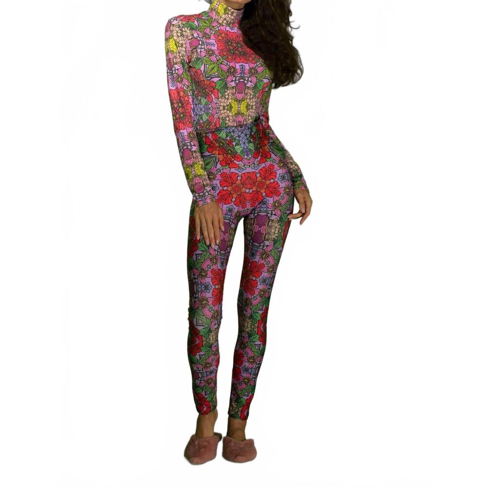 NEW NUVULA long sleeve turtleneck bodysuit in red garden - Picture 4 of 5